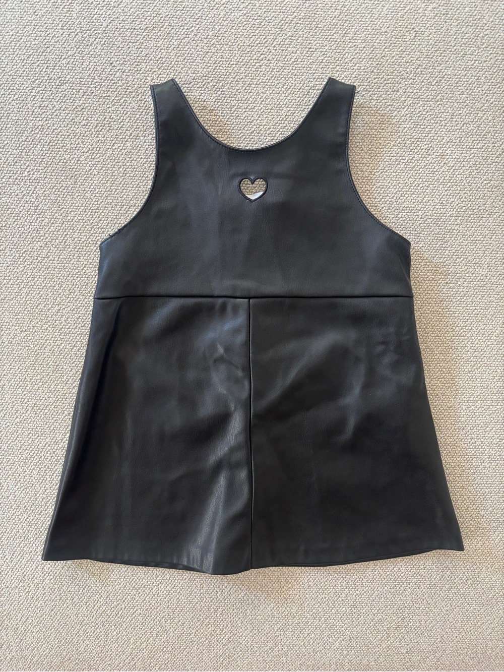 Zara 12-18M Girls Black Faux Leather Dress Sleeveless Heart Cutout A Line